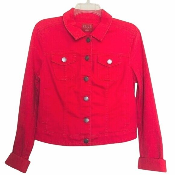 Elle Jackets & Blazers - Elle Denim Jean Jacket Coral Pink Button Down Pockets Womens Size Small